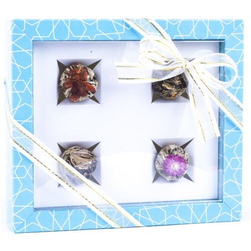 4 db virágos tea készlet - KÉK. / db.