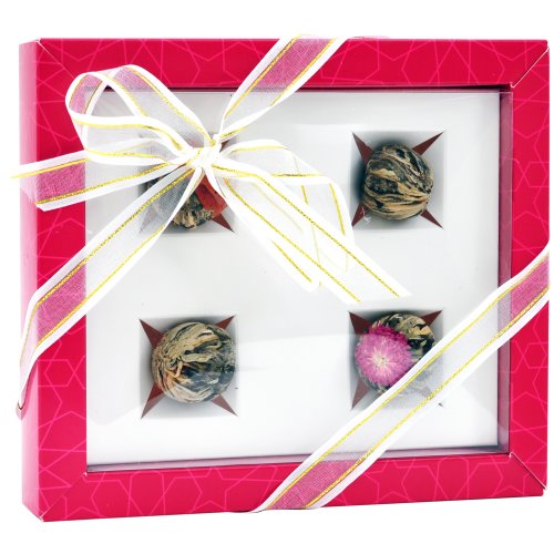 4 db virágos teás készlet - PIROS. / db.